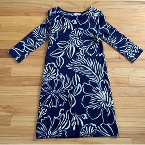 Lilly Pulitzer merino wool dress. Navy and cream floral design
